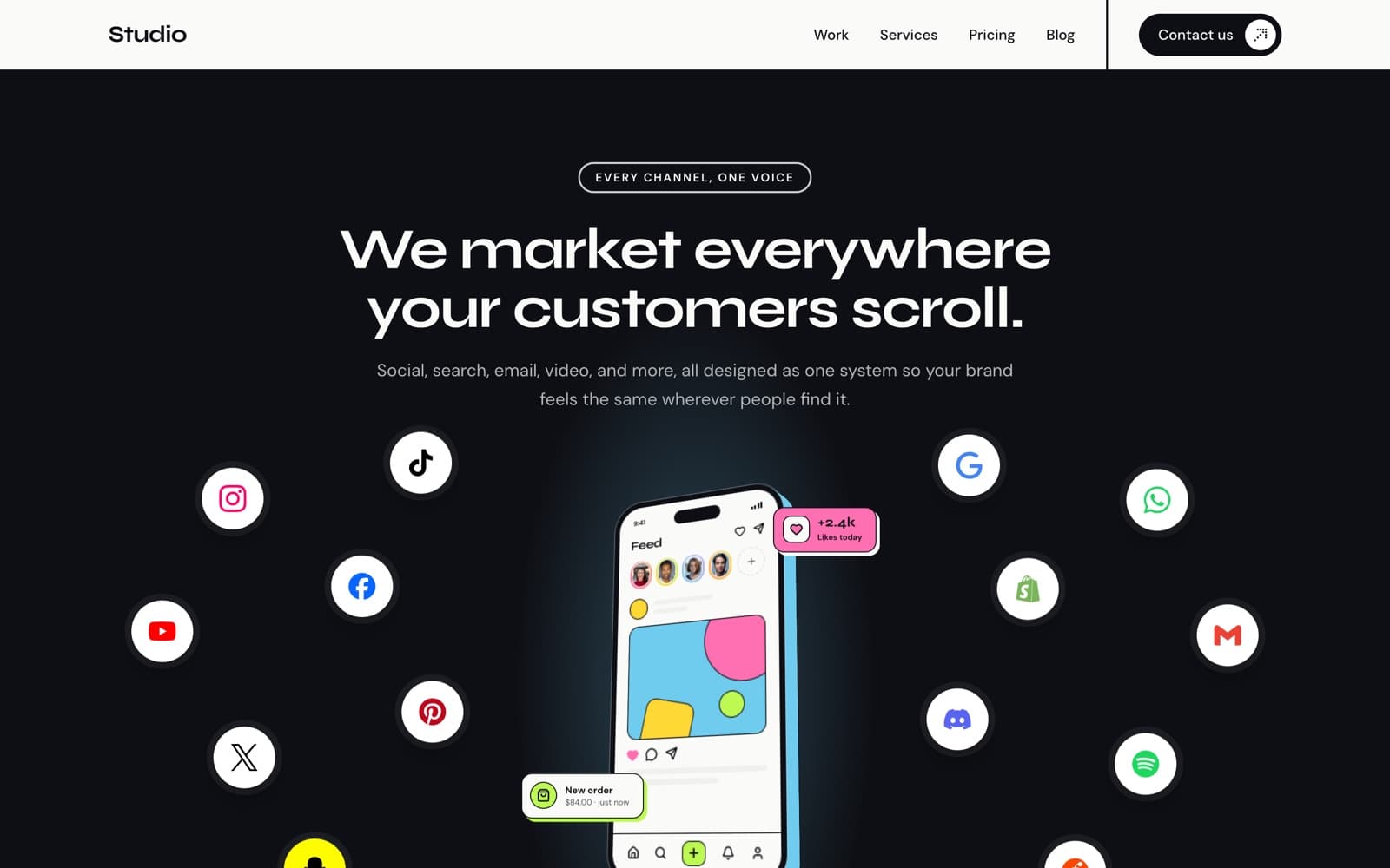 A 3D phone on black surrounded by real platform logos